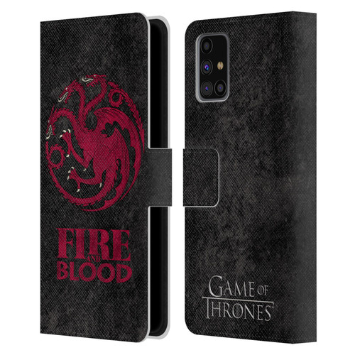HBO Game of Thrones Dark Distressed Look Sigils Targaryen Leather Book Wallet Case Cover For Samsung Galaxy M31s (2020)