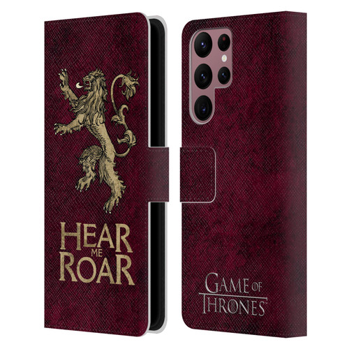 HBO Game of Thrones Dark Distressed Look Sigils Lannister Leather Book Wallet Case Cover For Samsung Galaxy S22 Ultra 5G