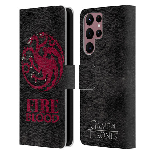HBO Game of Thrones Dark Distressed Look Sigils Targaryen Leather Book Wallet Case Cover For Samsung Galaxy S22 Ultra 5G