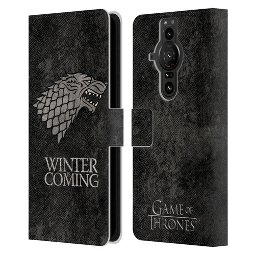 HBO Game of Thrones Dark Distressed Look Sigils Stark Leather Book Wallet Case Cover For Sony Xperia Pro-I