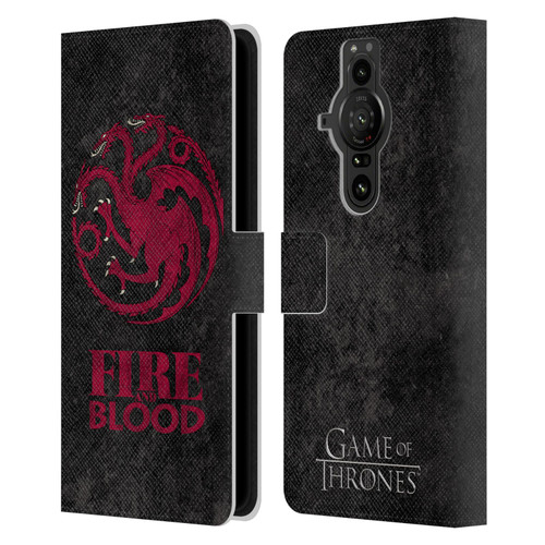 HBO Game of Thrones Dark Distressed Look Sigils Targaryen Leather Book Wallet Case Cover For Sony Xperia Pro-I