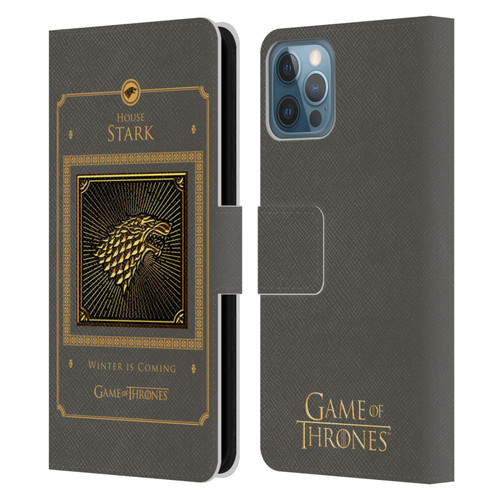 HBO Game of Thrones Golden Sigils Stark Border Leather Book Wallet Case Cover For Apple iPhone 12 / iPhone 12 Pro