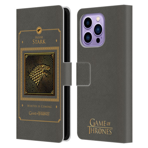 HBO Game of Thrones Golden Sigils Stark Border Leather Book Wallet Case Cover For Apple iPhone 14 Pro Max
