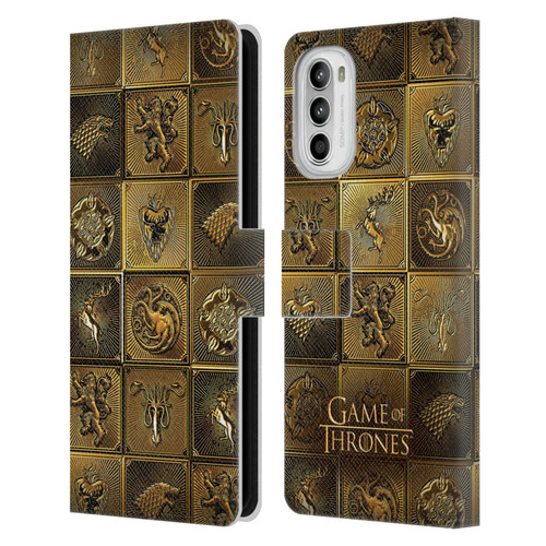 HBO Game of Thrones Golden Sigils All Houses Leather Book Wallet Case Cover For Motorola Moto G52