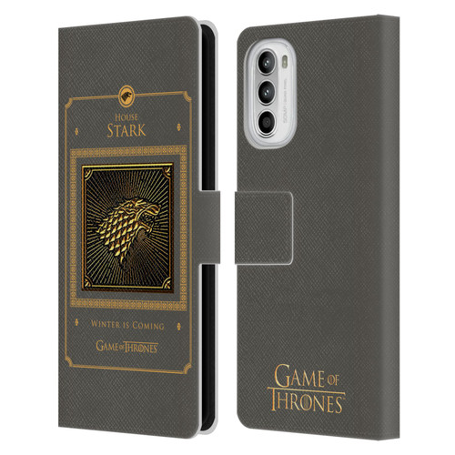 HBO Game of Thrones Golden Sigils Stark Border Leather Book Wallet Case Cover For Motorola Moto G52