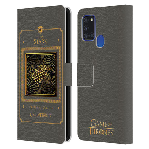 HBO Game of Thrones Golden Sigils Stark Border Leather Book Wallet Case Cover For Samsung Galaxy A21s (2020)