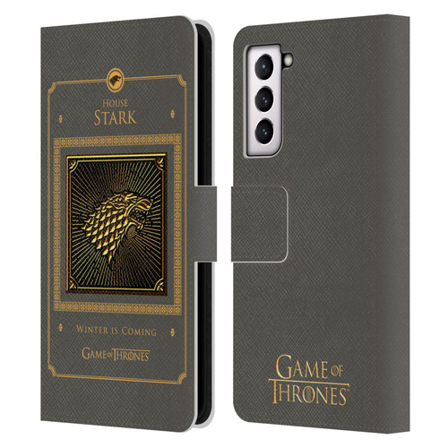 HBO Game of Thrones Golden Sigils Stark Border Leather Book Wallet Case Cover For Samsung Galaxy S21 5G