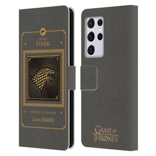 HBO Game of Thrones Golden Sigils Stark Border Leather Book Wallet Case Cover For Samsung Galaxy S21 Ultra 5G
