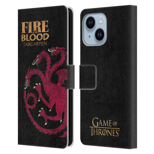 HBO Game of Thrones House Mottos Targaryen Leather Book Wallet Case Cover For Apple iPhone 14 Plus