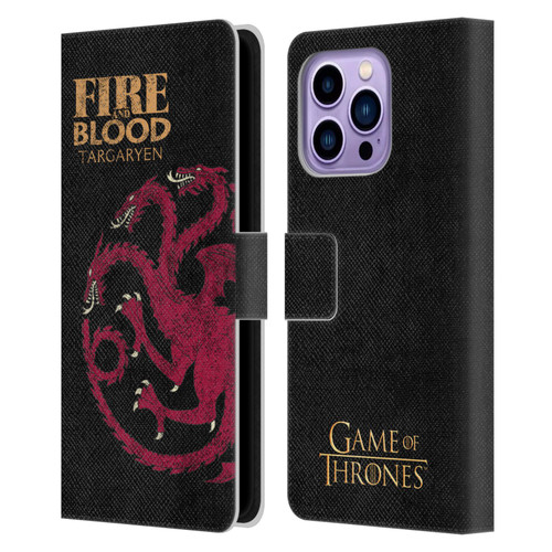 HBO Game of Thrones House Mottos Targaryen Leather Book Wallet Case Cover For Apple iPhone 14 Pro Max