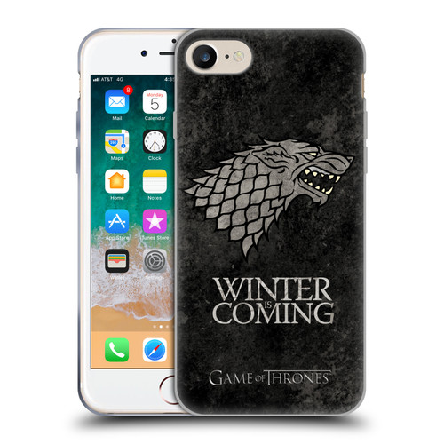 HBO Game of Thrones Dark Distressed Look Sigils Stark Soft Gel Case for Apple iPhone 7 / 8 / SE 2020 & 2022