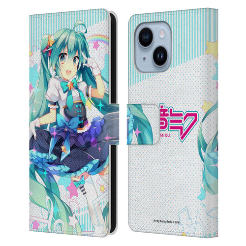 Hatsune Miku Graphics Stars And Rainbow Leather Book Wallet Case Cover For Apple iPhone 14 Plus