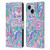 Micklyn Le Feuvre Florals Burst in Pink and Teal Leather Book Wallet Case Cover For Apple iPhone 14 Plus