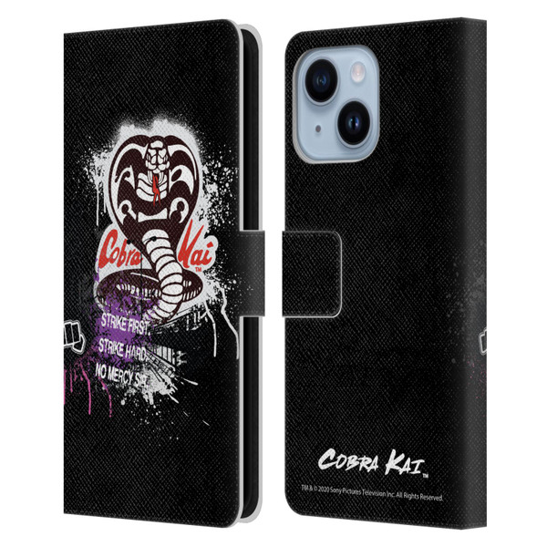 Cobra Kai Composed Art No Mercy Logo Leather Book Wallet Case Cover For Apple iPhone 14 Plus