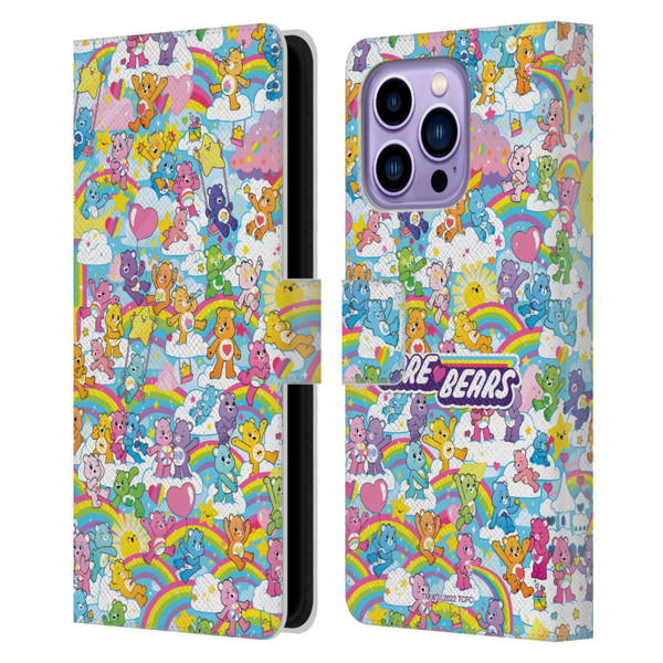 Care Bears 40th Anniversary Rainbow Leather Book Wallet Case Cover For Apple iPhone 14 Pro Max