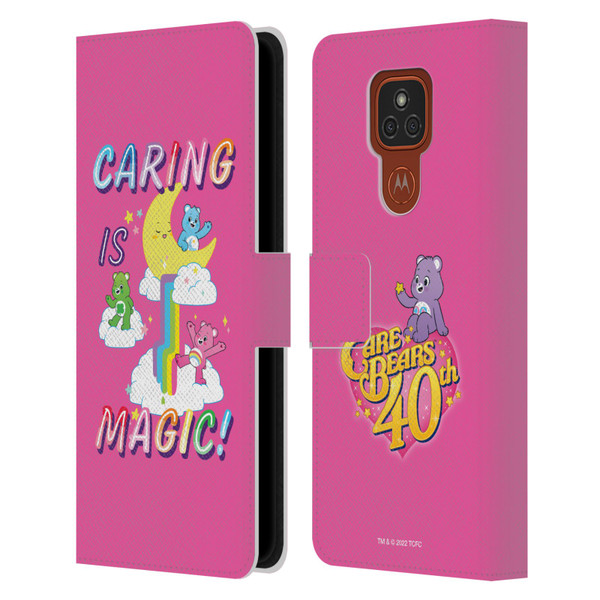 Care Bears 40th Anniversary Caring Is Magic Leather Book Wallet Case Cover For Motorola Moto E7 Plus