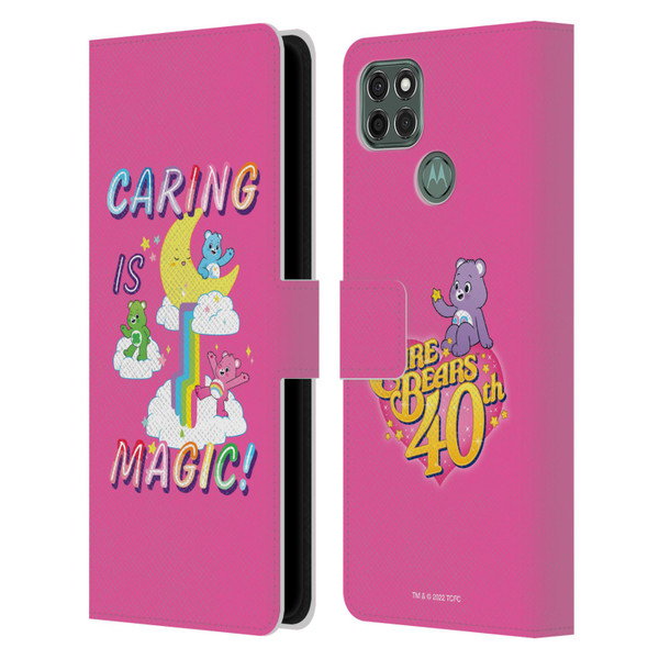 Care Bears 40th Anniversary Caring Is Magic Leather Book Wallet Case Cover For Motorola Moto G9 Power