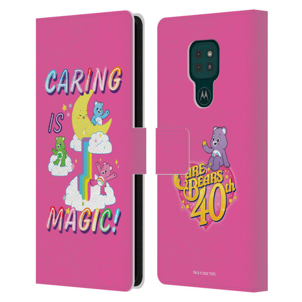 Care Bears 40th Anniversary Caring Is Magic Leather Book Wallet Case Cover For Motorola Moto G9 Play