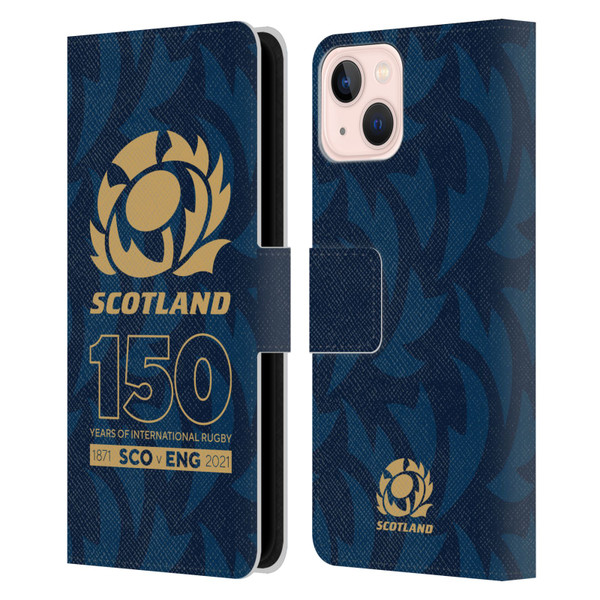 Scotland Rugby 150th Anniversary Thistle Leather Book Wallet Case Cover For Apple iPhone 13