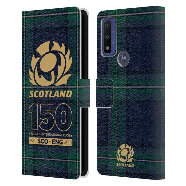 Scotland Rugby 150th Anniversary Tartan Leather Book Wallet Case Cover For Motorola G Pure