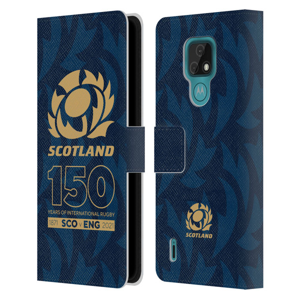 Scotland Rugby 150th Anniversary Thistle Leather Book Wallet Case Cover For Motorola Moto E7