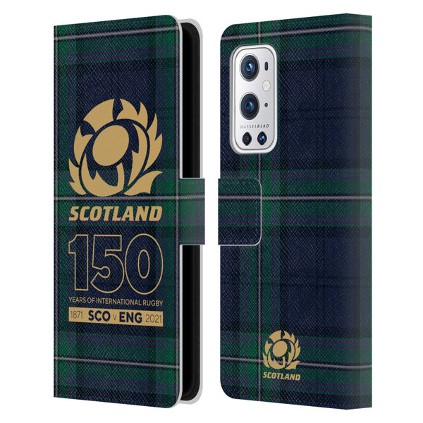 Scotland Rugby 150th Anniversary Tartan Leather Book Wallet Case Cover For OnePlus 9 Pro