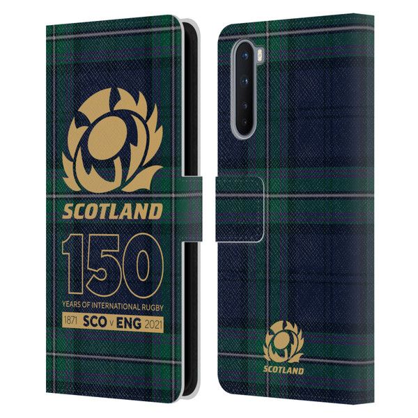 Scotland Rugby 150th Anniversary Tartan Leather Book Wallet Case Cover For OnePlus Nord 5G