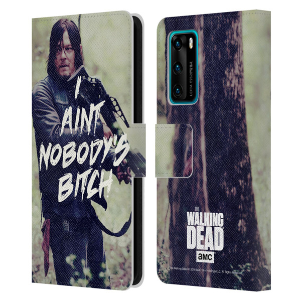 AMC The Walking Dead Typography Daryl Leather Book Wallet Case Cover For Huawei P40 5G