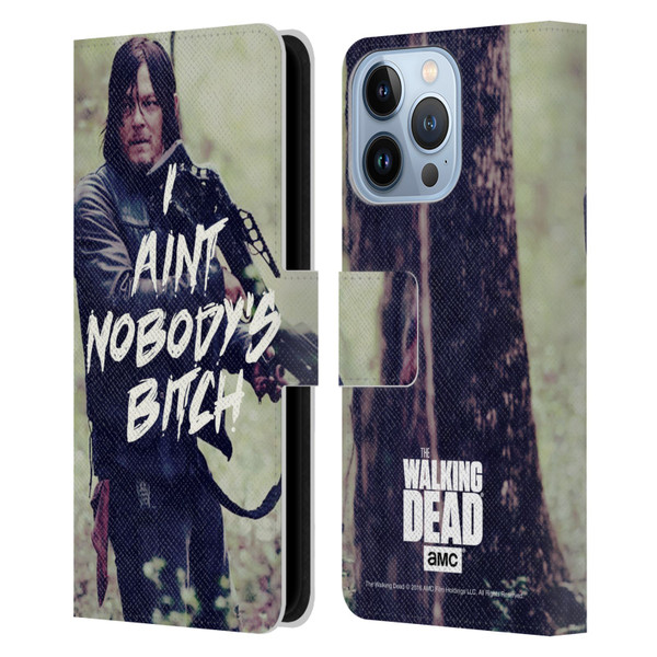 AMC The Walking Dead Typography Daryl Leather Book Wallet Case Cover For Apple iPhone 13 Pro