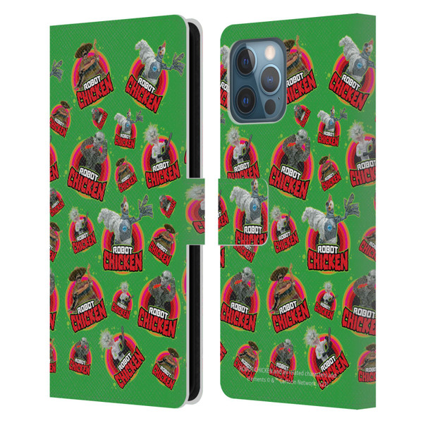 Robot Chicken Graphics Icons Leather Book Wallet Case Cover For Apple iPhone 12 Pro Max