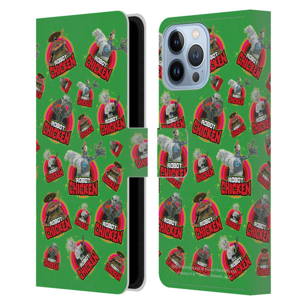 Robot Chicken Graphics Icons Leather Book Wallet Case Cover For Apple iPhone 13 Pro Max