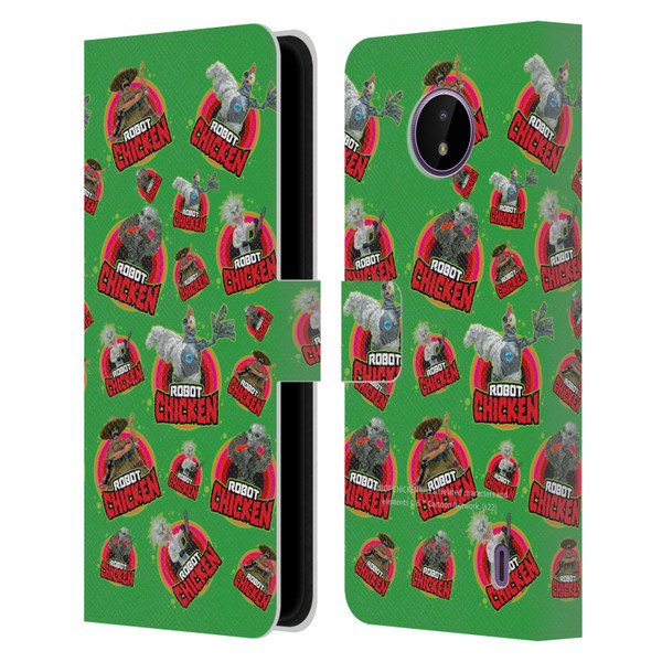 Robot Chicken Graphics Icons Leather Book Wallet Case Cover For Nokia C10 / C20