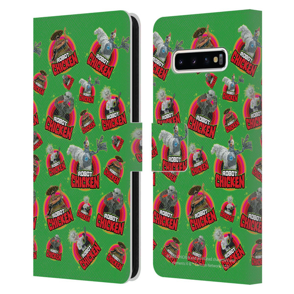 Robot Chicken Graphics Icons Leather Book Wallet Case Cover For Samsung Galaxy S10+ / S10 Plus