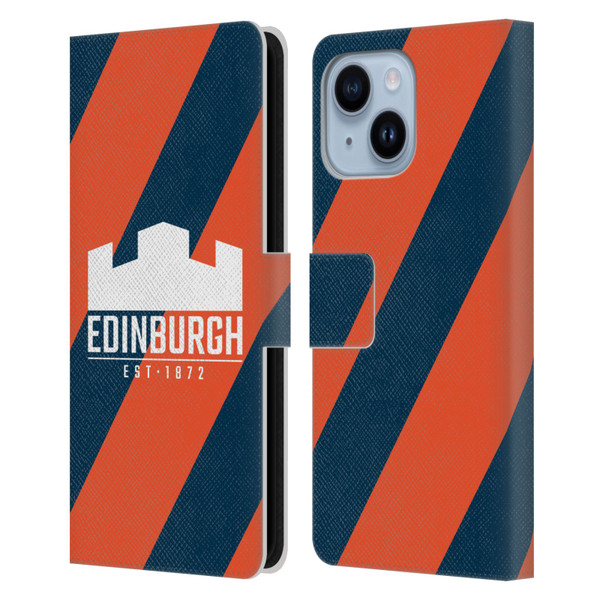 Edinburgh Rugby Logo Art Diagonal Stripes Leather Book Wallet Case Cover For Apple iPhone 14 Plus