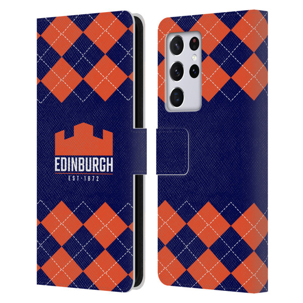 Edinburgh Rugby Logo 2 Argyle Leather Book Wallet Case Cover For Samsung Galaxy S21 Ultra 5G