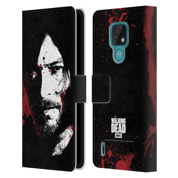 AMC The Walking Dead Gore Blood Bath Daryl Leather Book Wallet Case Cover For Motorola Moto E7