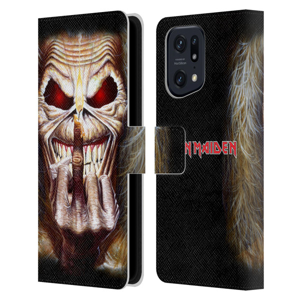 Iron Maiden Art Candle Finger Leather Book Wallet Case Cover For OPPO Find X5 Pro