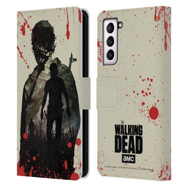 AMC The Walking Dead Silhouettes Rick Leather Book Wallet Case Cover For Samsung Galaxy S21 5G