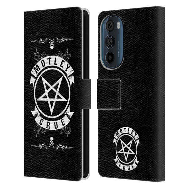Motley Crue Logos Pentagram And Skull Leather Book Wallet Case Cover For Motorola Edge 30