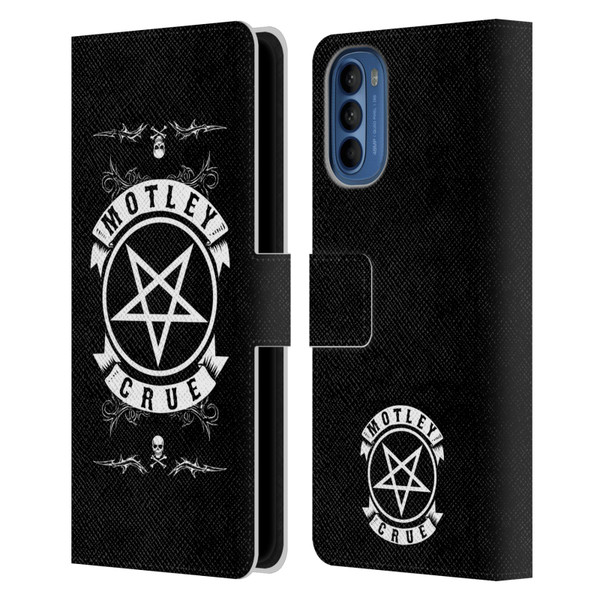 Motley Crue Logos Pentagram And Skull Leather Book Wallet Case Cover For Motorola Moto G41