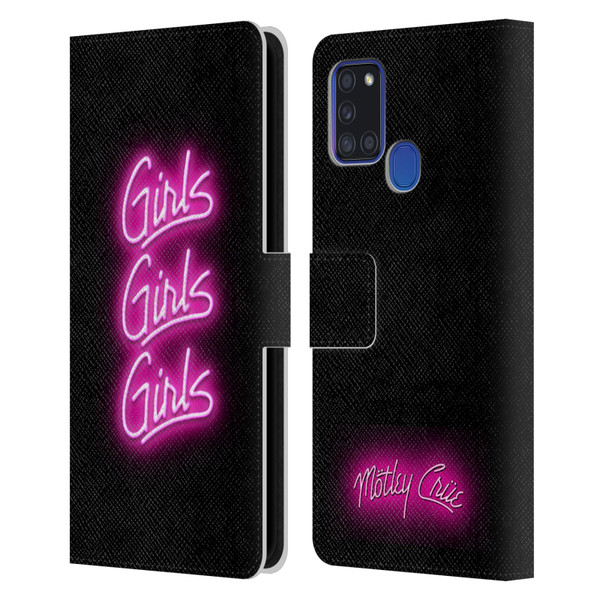 Motley Crue Logos Girls Neon Leather Book Wallet Case Cover For Samsung Galaxy A21s (2020)