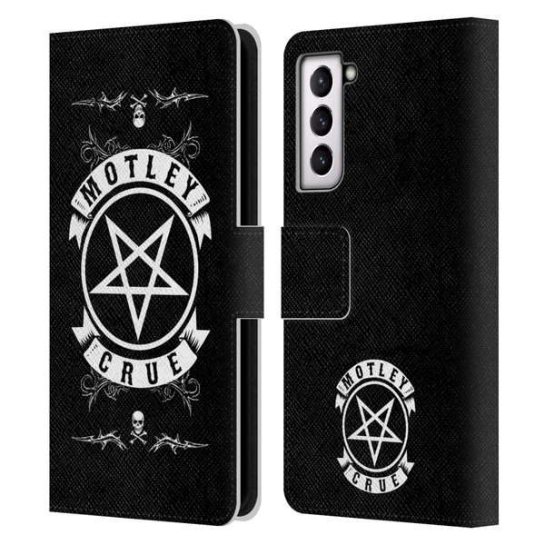 Motley Crue Logos Pentagram And Skull Leather Book Wallet Case Cover For Samsung Galaxy S21 5G
