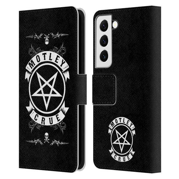 Motley Crue Logos Pentagram And Skull Leather Book Wallet Case Cover For Samsung Galaxy S22 5G