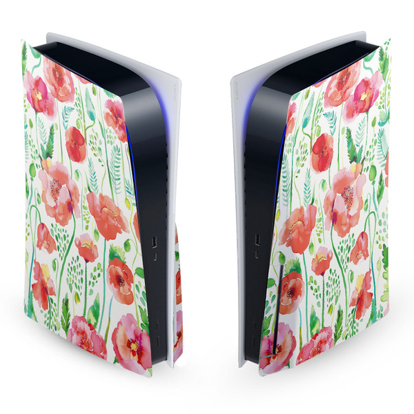 Ninola Art Mix Red Flower Vinyl Sticker Skin Decal Cover for Sony PS5 Disc Edition Console