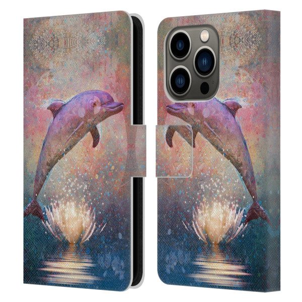 Jena DellaGrottaglia Animals Dolphin Leather Book Wallet Case Cover For Apple iPhone 14 Pro