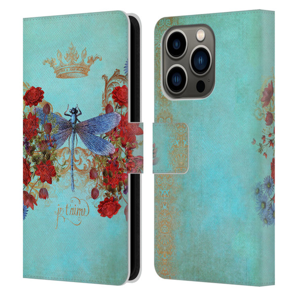Jena DellaGrottaglia Insects Dragonfly Garden Leather Book Wallet Case Cover For Apple iPhone 14 Pro