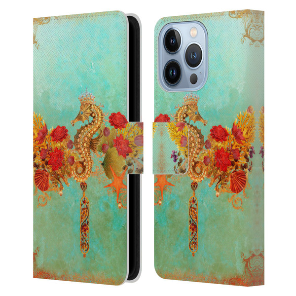 Jena DellaGrottaglia Animals Seahorse Leather Book Wallet Case Cover For Apple iPhone 13 Pro