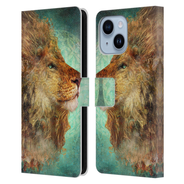 Jena DellaGrottaglia Animals Lion Leather Book Wallet Case Cover For Apple iPhone 14 Plus