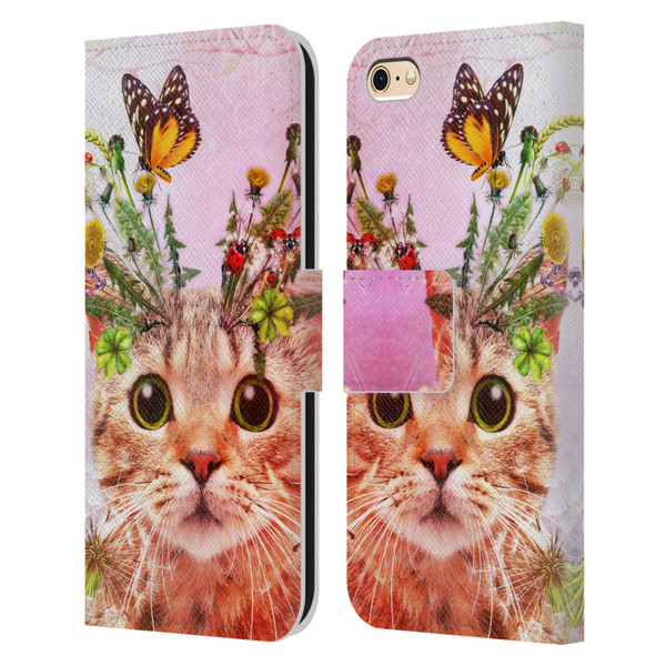 Jena DellaGrottaglia Animals Kitty Leather Book Wallet Case Cover For Apple iPhone 6 / iPhone 6s