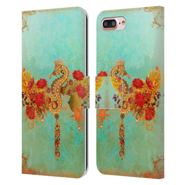 Jena DellaGrottaglia Animals Seahorse Leather Book Wallet Case Cover For Apple iPhone 7 Plus / iPhone 8 Plus